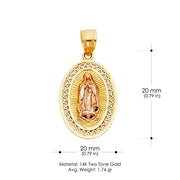 14K Gold Guadalupe Charm Pendant with 2.3mm Figaro 3+1 Chain Necklace