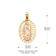 14K Gold Guadalupe Charm Pendant with 0.9mm Wheat Chain Necklace