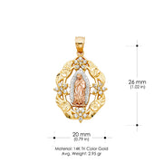 14K Gold CZ Guadalupe Charm Pendant with 1.8mm Singapore Chain Necklace