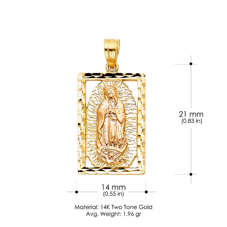 14K Gold Religious Guadalupe Charm Pendant with 0.8mm Box Chain Necklace