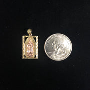 14K Gold Guadalupe Charm Pendant with 1.2mm Singapore Chain Necklace