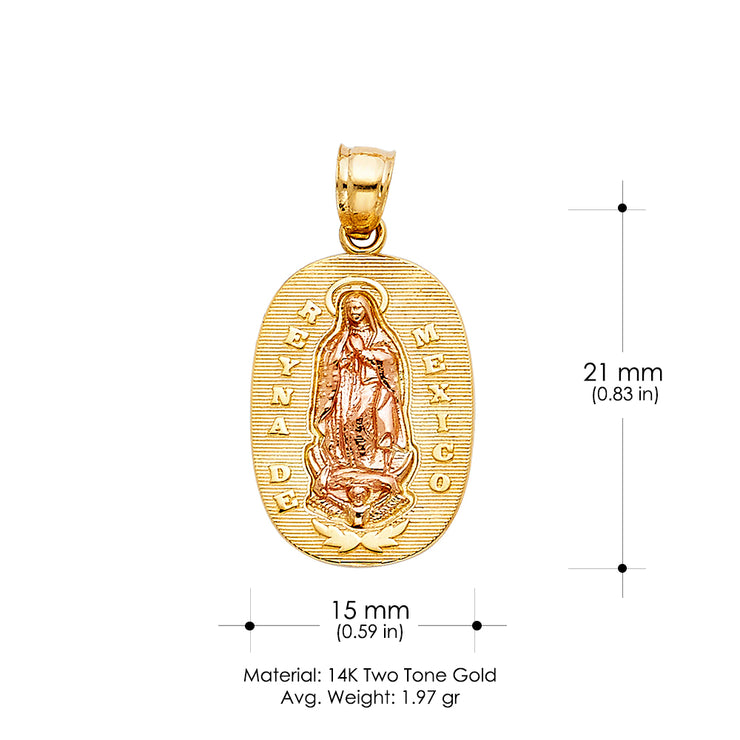 14K Gold Guadalupe Charm Pendant with 1.2mm Singapore Chain Necklace