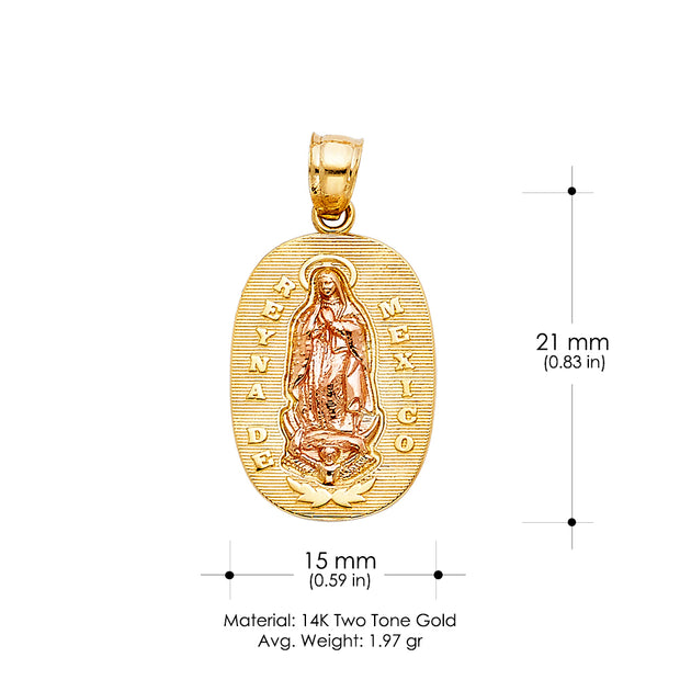 14K Gold Guadalupe Charm Pendant with 1.1mm Wheat Chain Necklace