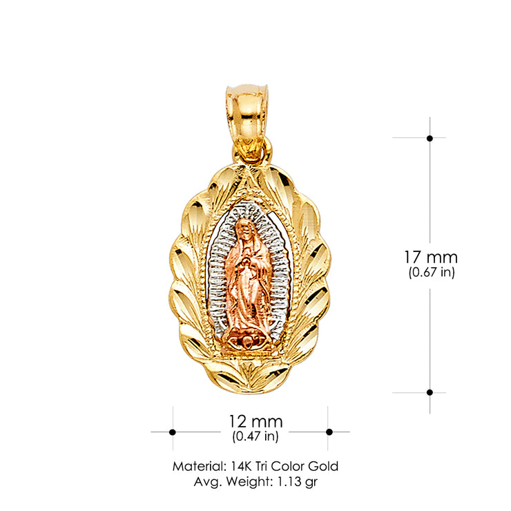 14K Gold Guadalupe Charm Pendant with 2.3mm Figaro 3+1 Chain Necklace