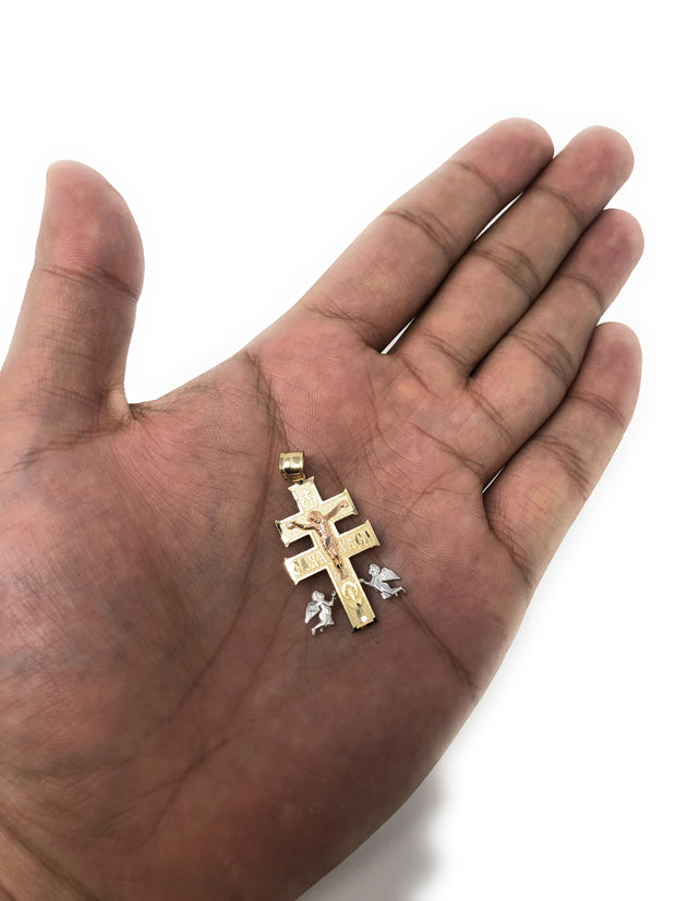 14K Gold Religious Cross of Caravaca Charm Pendant