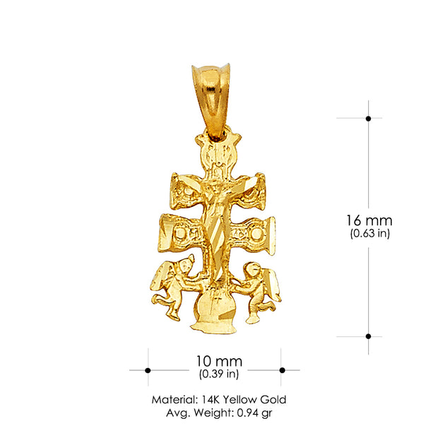 14K Gold Religious Cross of Caravaca Charm Pendant