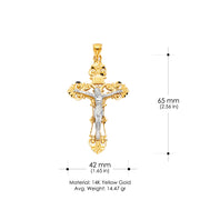 14K Gold Crucifix Charm Pendant with 2mm Flat Open Wheat Chain Necklace