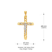 14K Gold Crucifix Charm Pendant with 2mm Flat Open Wheat Chain Necklace