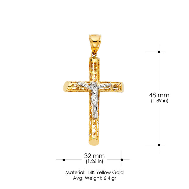 14K Gold Crucifix Charm Pendant with 1.8mm Singapore Chain Necklace