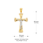 14K Gold CZ Crucifix Charm Pendant with 2mm Flat Open Wheat Chain Necklace