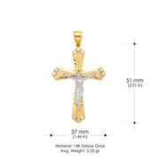 14K Gold CZ Crucifix Charm Pendant with 2mm Flat Open Wheat Chain Necklace