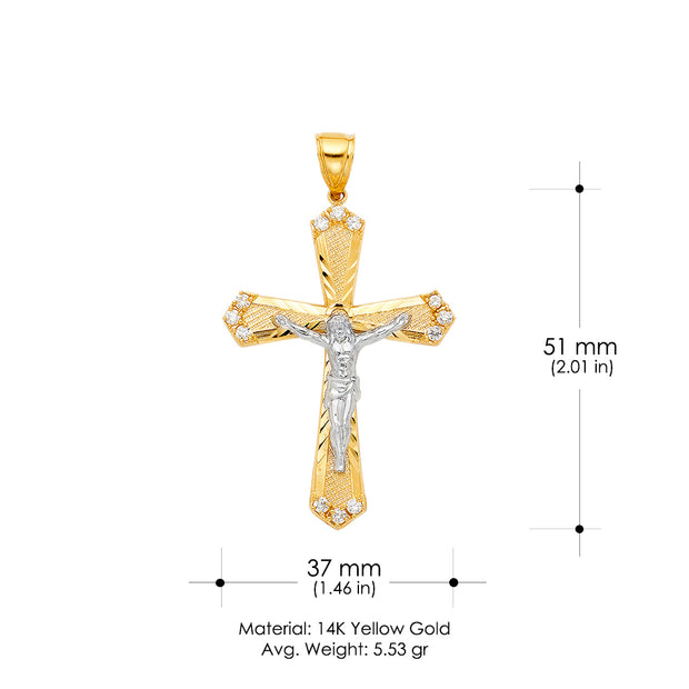 14K Gold CZ Crucifix Charm Pendant with 1.8mm Singapore Chain Necklace