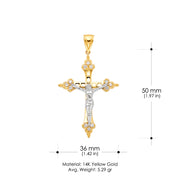 14K Gold CZ Crucifix Charm Pendant with 2mm Flat Open Wheat Chain Necklace