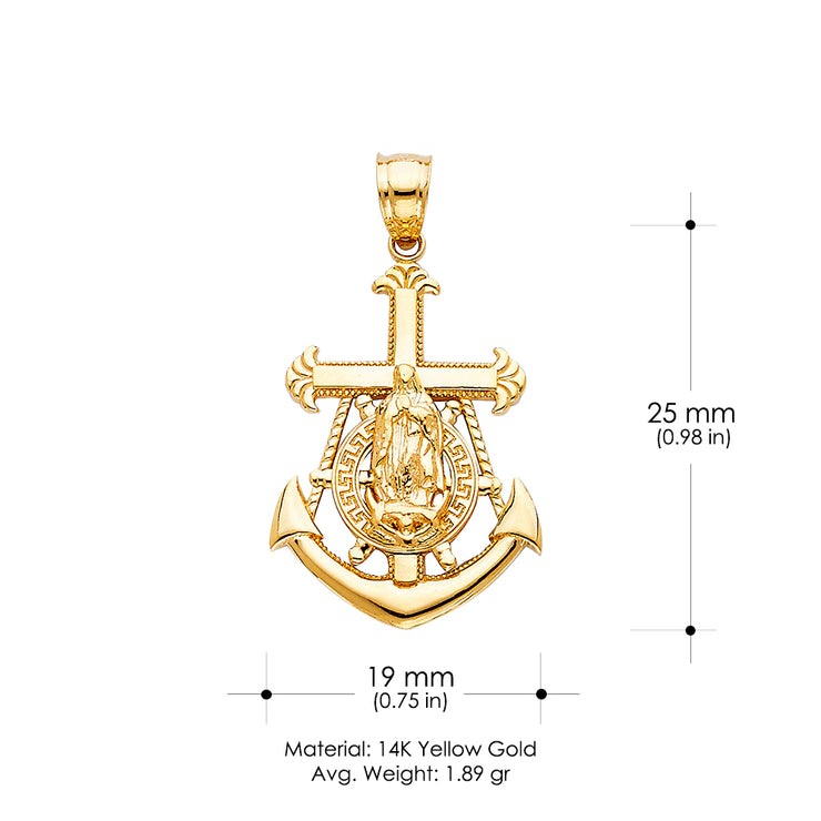 14K Gold Guadalupe Charm Pendant with 1.8mm Singapore Chain Necklace