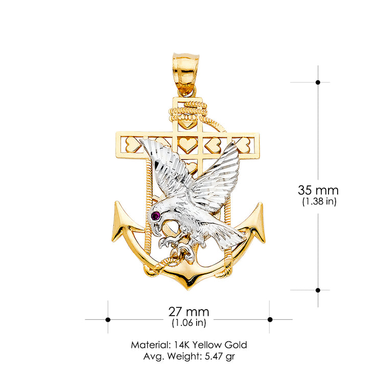 14K Gold Mariner Eagle Charm Pendant with 1.2mm Box Chain Necklace