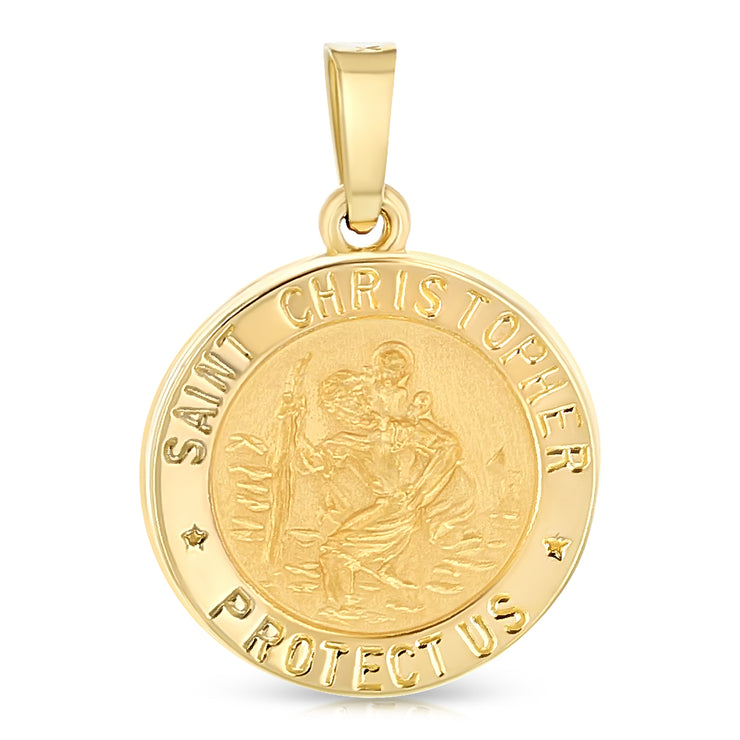 14K Gold St. Christopher Charm Pendant with 2.3mm Figaro 3+1 Chain Necklace