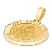 14K Gold St. Christopher Charm Pendant with 1.7mm Flat Open Wheat Chain Necklace