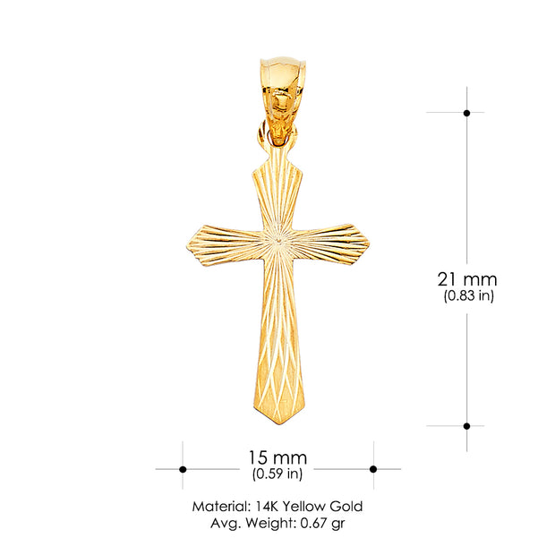 14K Gold Cross Stamp Charm Pendant with 1.7mm Flat Open Wheat Chain Necklace