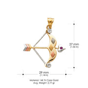 14K Gold CZ Bow & Arrow Charm Pendant