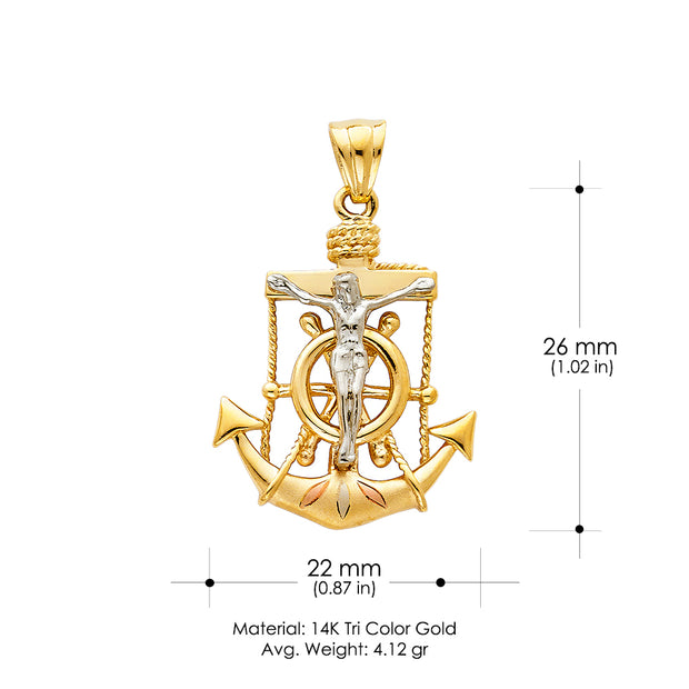 14K Gold Religious Crucifix Anchor Charm Pendant