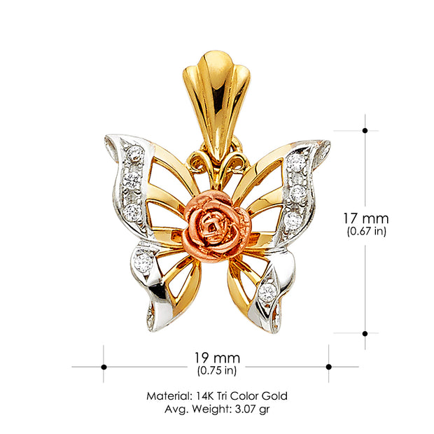 14K Gold CZ Butterfly Charm Pendant