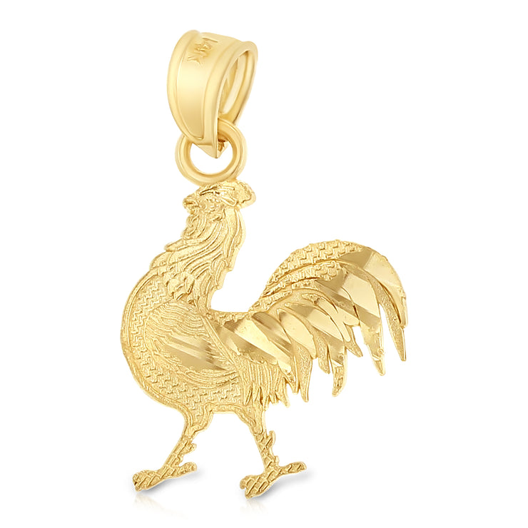 14K Gold Rooster Charm Pendant with 1.2mm Singapore Chain Necklace