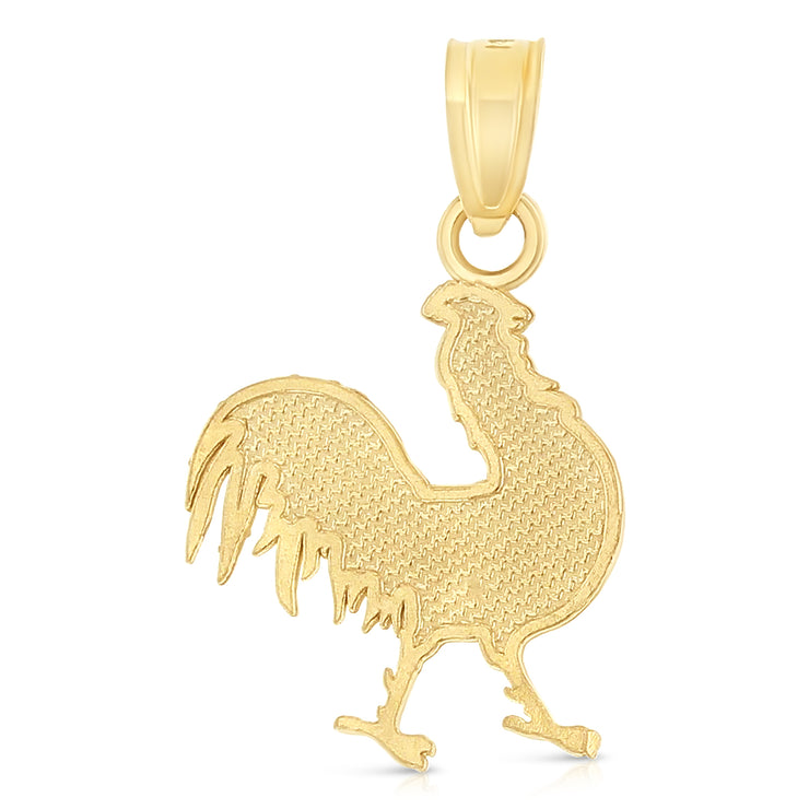 14K Gold Rooster Charm Pendant with 2.3mm Figaro 3+1 Chain Necklace