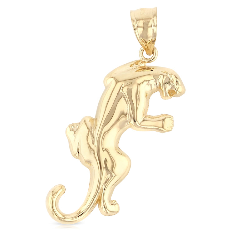 14K Gold Puma Charm Pendant with 1.8mm Singapore Chain Necklace