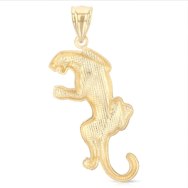 14K Gold Puma Charm Pendant with 2mm Flat Open Wheat Chain Necklace