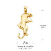 14K Gold Puma Charm Pendant with 2mm Flat Open Wheat Chain Necklace