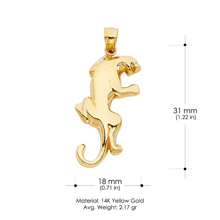 14K Gold Puma Charm Pendant with 3.1mm Figaro 3+1 Chain Necklace