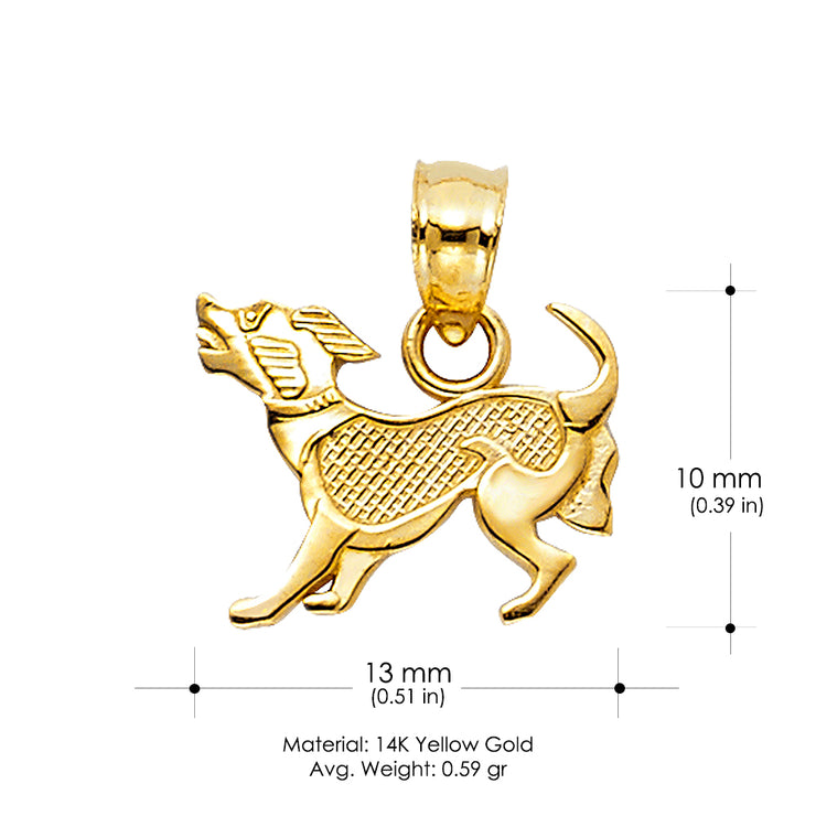 14K Gold Puppy Charm Pendant with 1.7mm Flat Open Wheat Chain Necklace