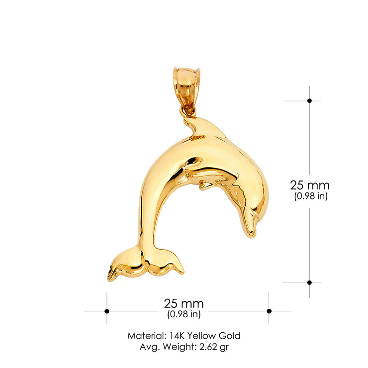 14K Gold Dolphin Charm Pendant with 3.1mm Figaro 3+1 Chain Necklace