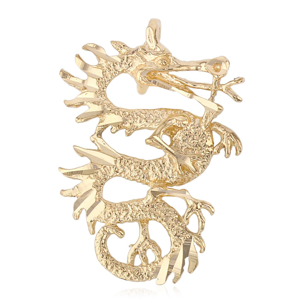 14K Gold Dragon Charm Pendant with 1.2mm Singapore Chain Necklace