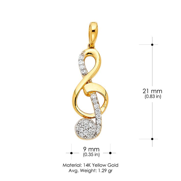 14K Gold CZ The Treble Clef Music Charm Pendant