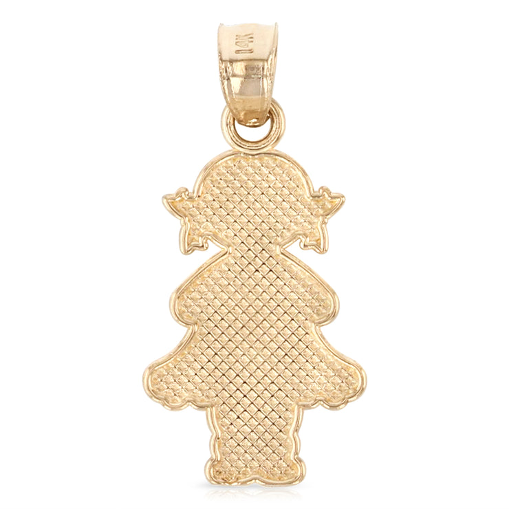 14K Gold Girl with Doll Charm Pendant