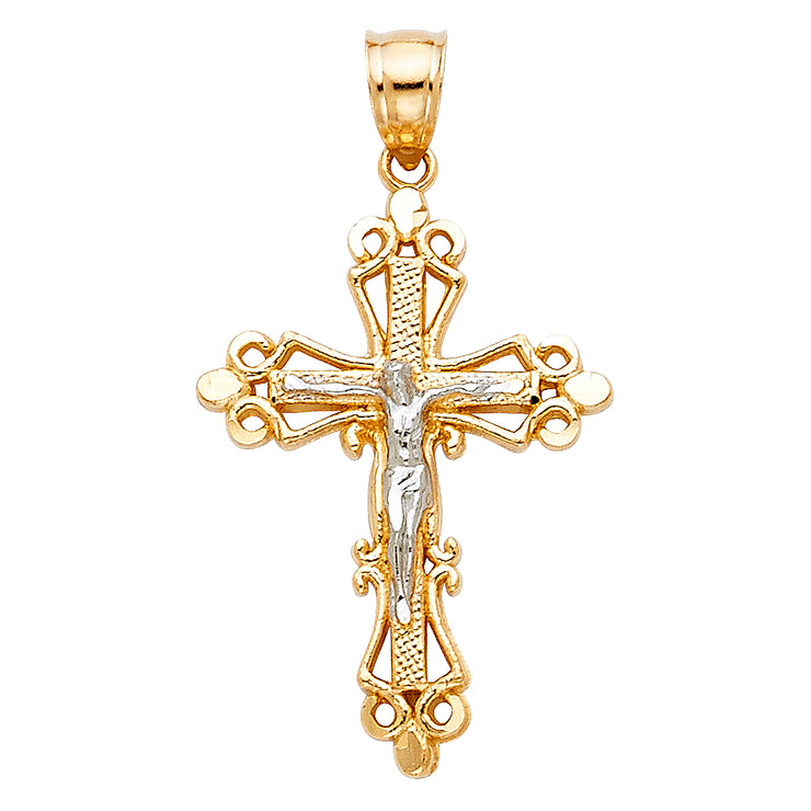 14K Gold Crucifix Charm Pendant with 1.2mm Singapore Chain Necklace