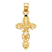 14K Gold Crucifix Charm Pendant with 1.7mm Flat Open Wheat Chain Necklace