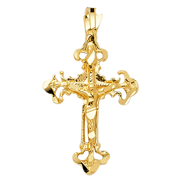 14K Gold Crucifix Charm Pendant with 1.7mm Flat Open Wheat Chain Necklace