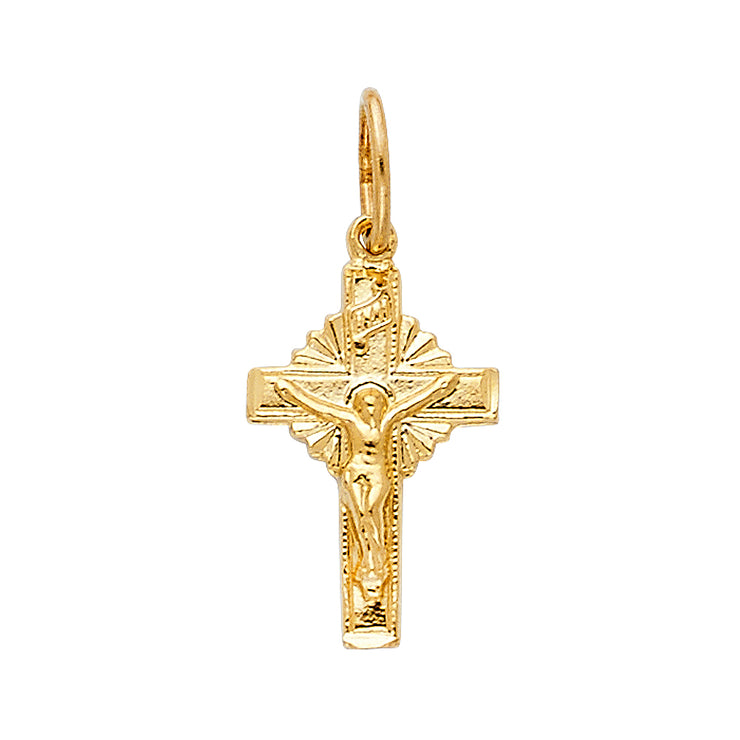 14K Gold Crucifix Charm Pendant with 1.2mm Singapore Chain Necklace