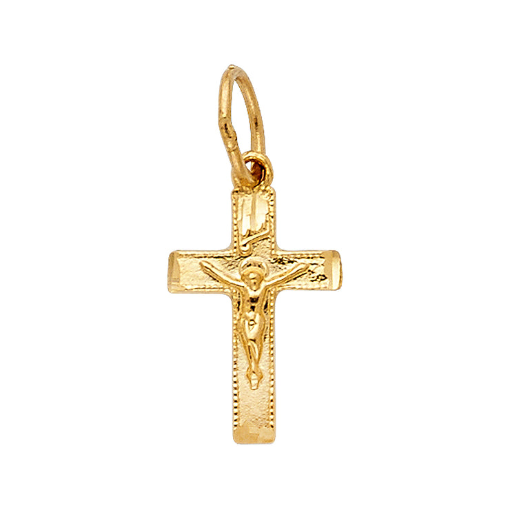 14K Gold Crucifix Charm Pendant with 1.2mm Singapore Chain Necklace