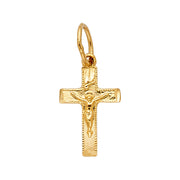 14K Gold Crucifix Charm Pendant with 1.5mm Flat Open Wheat Chain Necklace