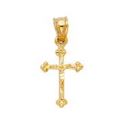 14K Gold Crucifix Charm Pendant with 2mm Figaro 3+1 Chain Necklace