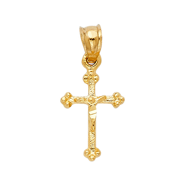 14K Gold Crucifix Charm Pendant with 2mm Figaro 3+1 Chain Necklace