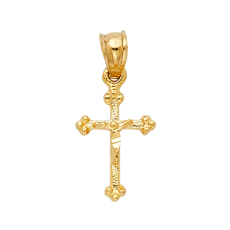 14K Gold Crucifix Charm Pendant with 2mm Figaro 3+1 Chain Necklace