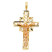 14K Gold Crucifix Charm Pendant with 2.3mm Figaro 3+1 Chain Necklace