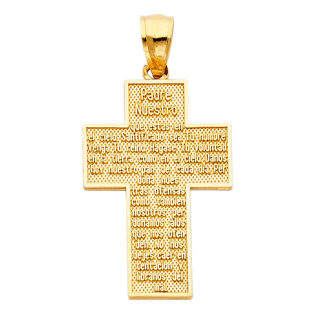 14K Gold Padre Nuestro Cross Charm Pendant with 2.3mm Figaro 3+1 Chain Necklace