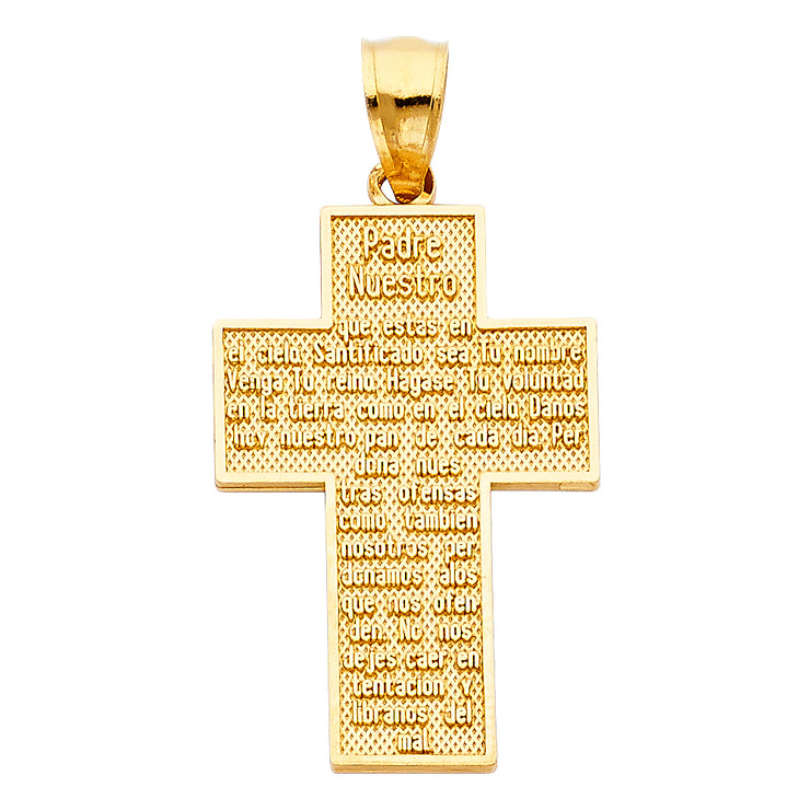 14K Gold Padre Nuestro Cross Charm Pendant with 2.3mm Figaro 3+1 Chain Necklace