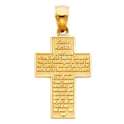 14K Gold Padre Nuestro Cross Charm Pendant with 1.2mm Singapore Chain Necklace