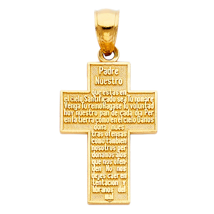 14K Gold Padre Nuestro Cross Charm Pendant with 1.2mm Singapore Chain Necklace